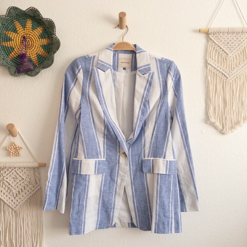 Court & Rowe Milano Estate in Villa Azul Striped Linen Blend Blazer NWT Size 00